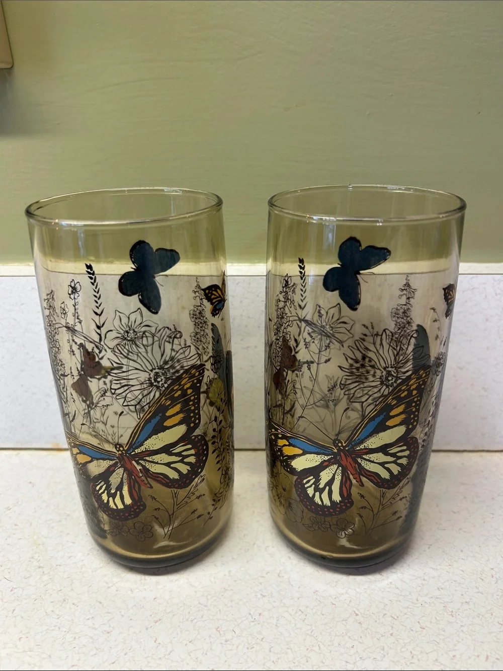 Anchor Hocking Butterfly Garden drinking glasses—Set of 2